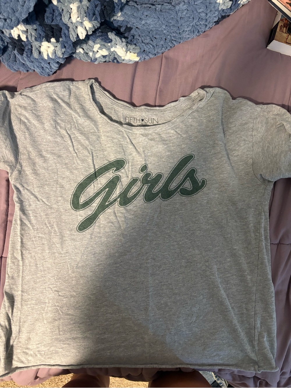 Fifth Sun Grey Tee with Green "Girls" Script